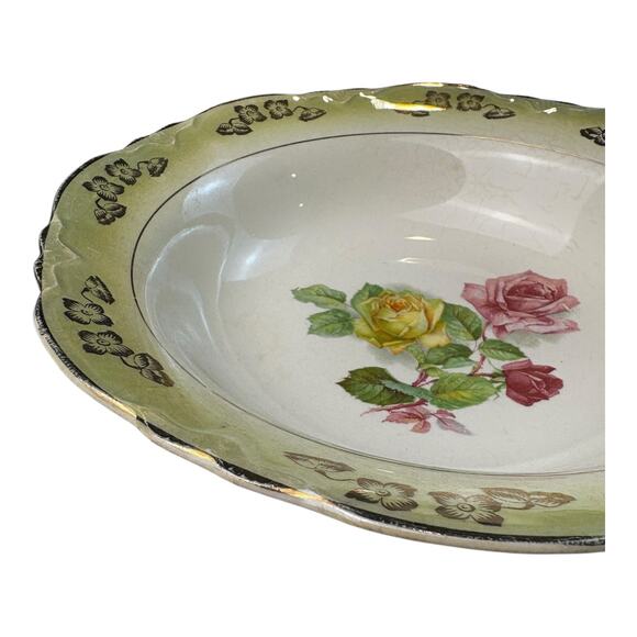Vintage Thompson Pottery Francis Serving Bowl Yellow Scalloped Floral Design - Picture 3 of 6